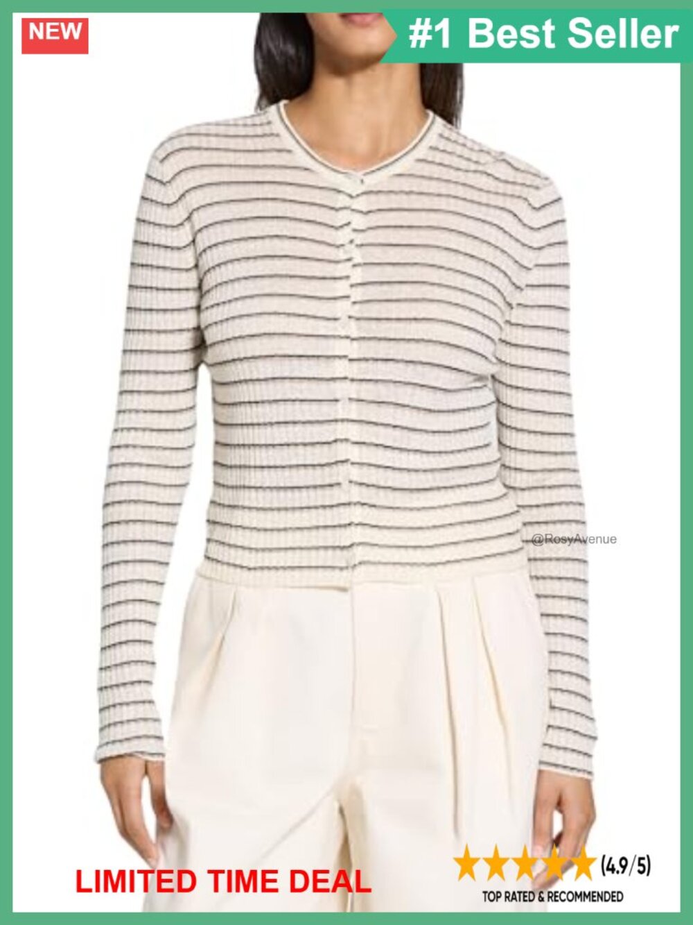 Cropped Cardigan Crew Neck Long Sleeve Button Loose Fit Lightweight